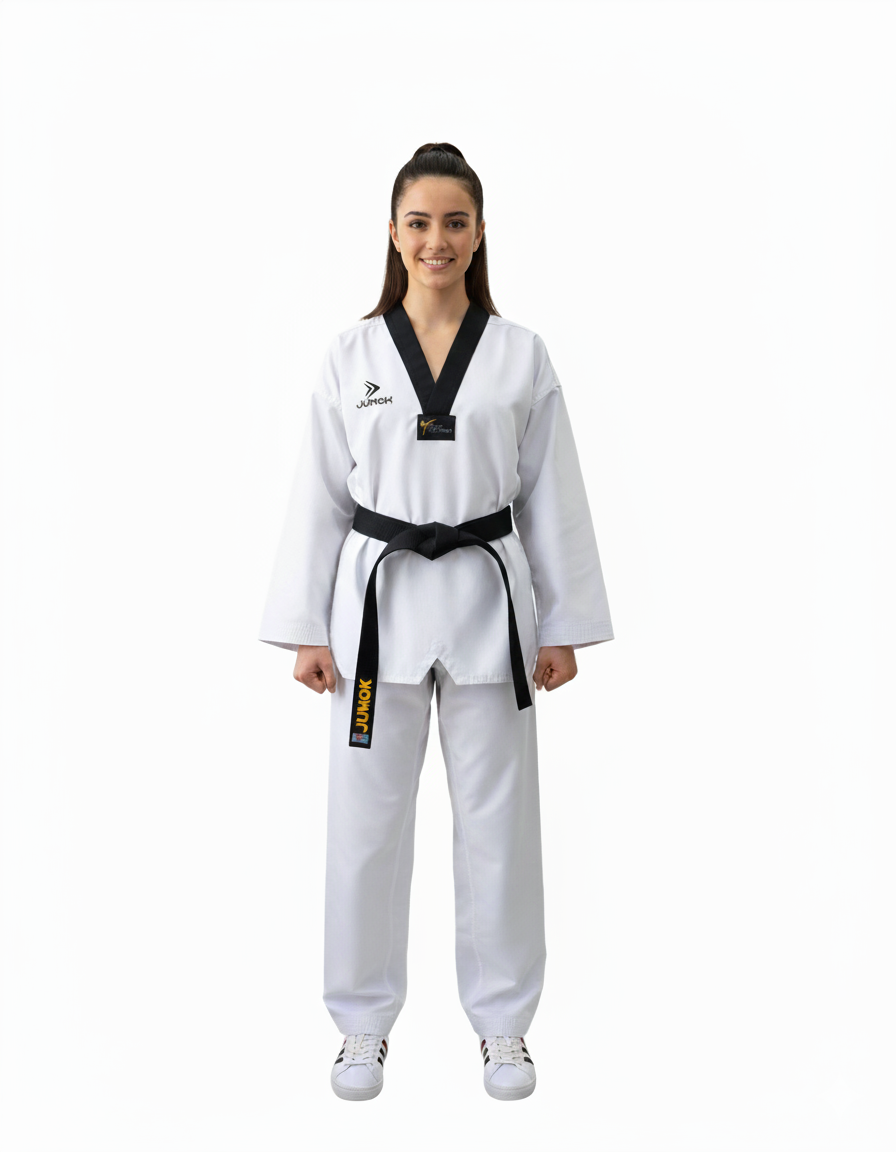 JUMOK SİYAH YAKA TAEKWONDO FİTİLLİ ELBİSE - TAEKWONDO
